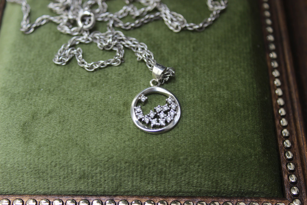 Sterling Silver Rope Chain Necklace with Floating Cubic Zirconia Circle Pendant