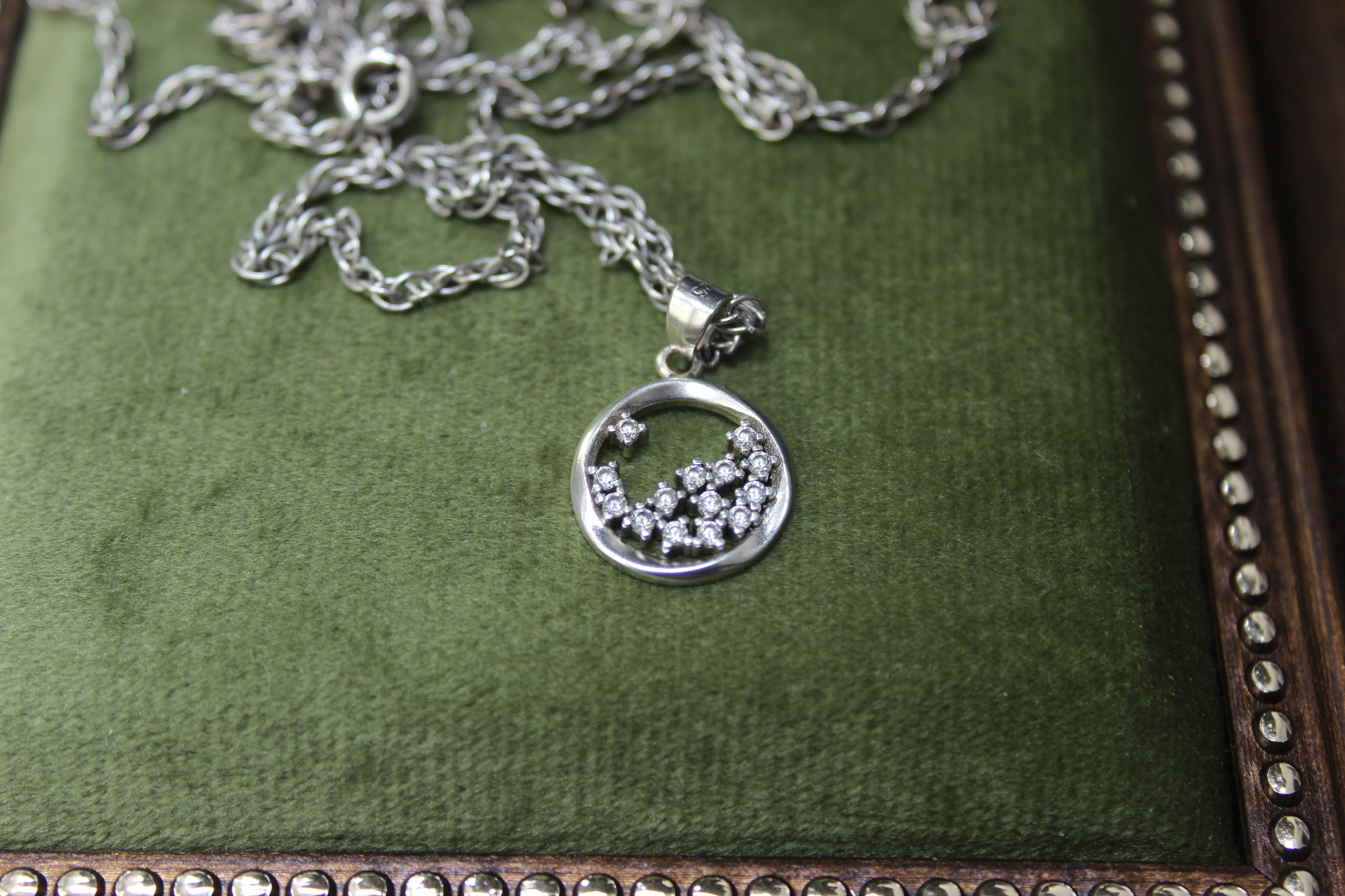 Sterling Silver Rope Chain Necklace with Floating Cubic Zirconia Circle Pendant