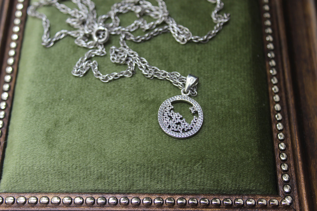 Sterling Silver Rope Chain Necklace with Floating Cubic Zirconia Circle Pendant