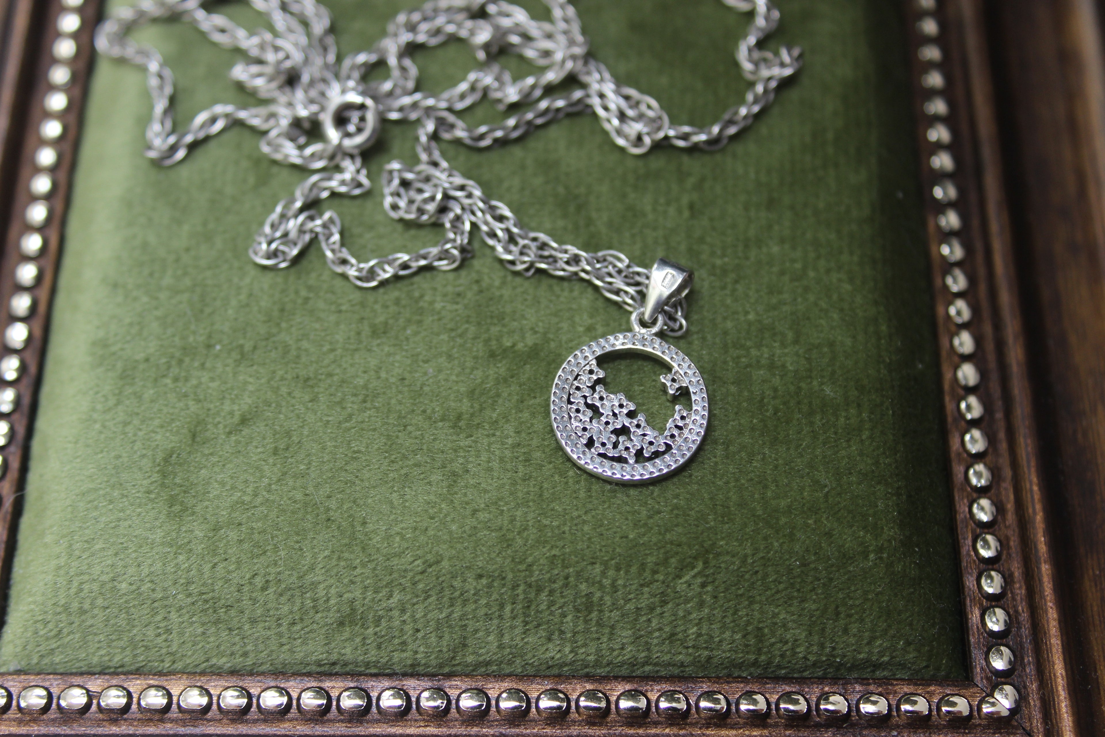 Sterling Silver Rope Chain Necklace with Floating Cubic Zirconia Circle Pendant