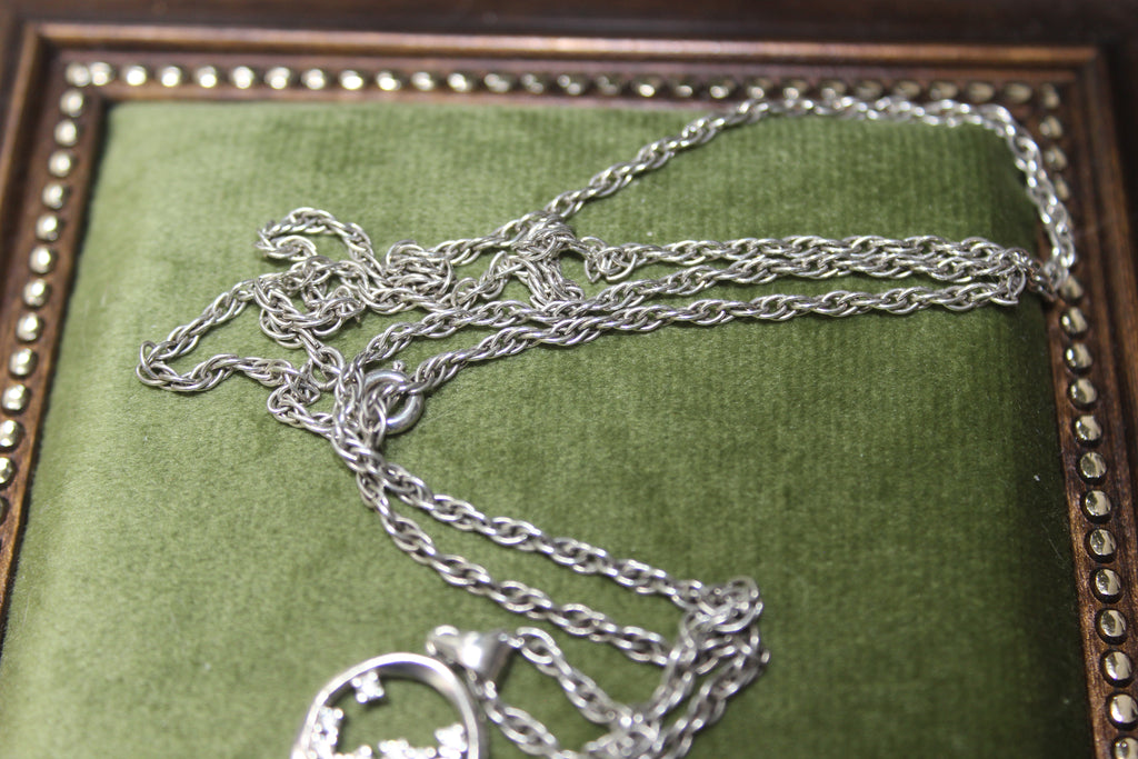 Sterling Silver Rope Chain Necklace with Floating Cubic Zirconia Circle Pendant