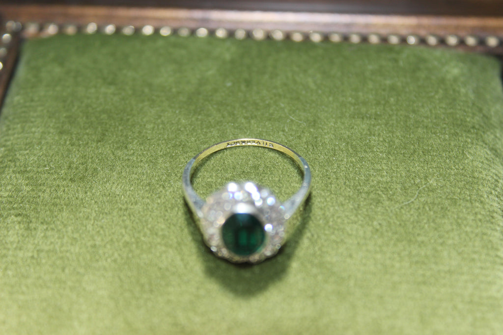 Vintage Silver & 9ct Gold Deep Green Stone Set Ring