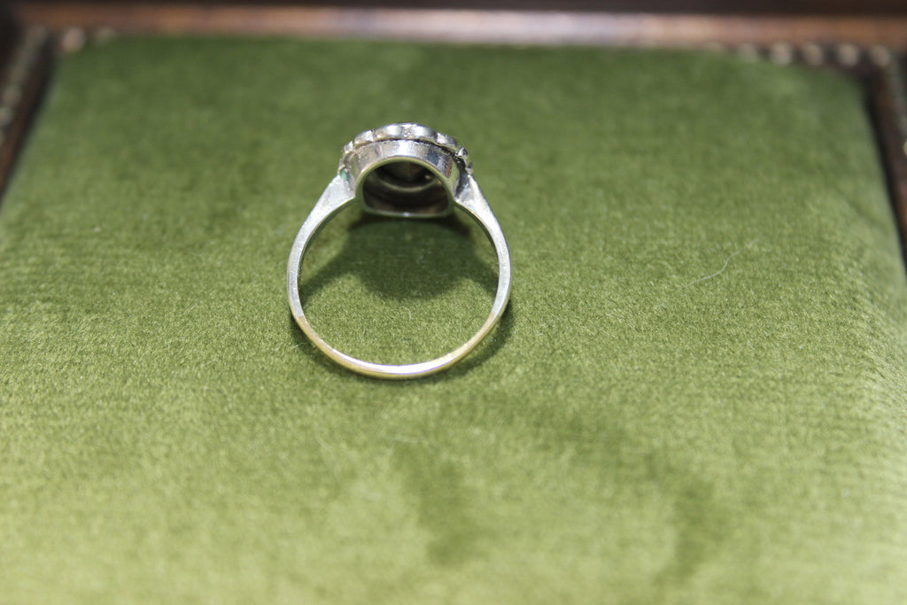 Vintage Silver & 9ct Gold Deep Green Stone Set Ring