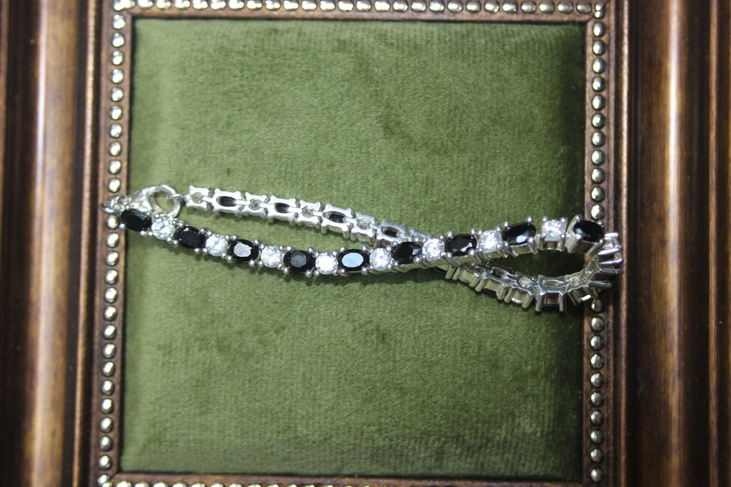 Silver Eternity Bracelet with Black & White Stones