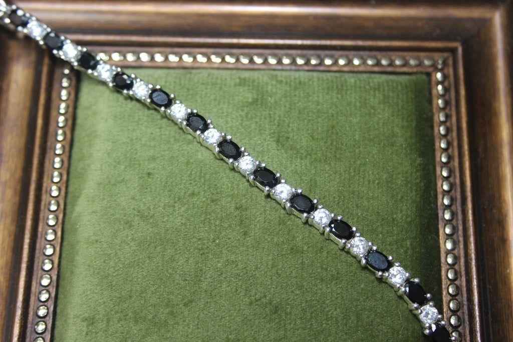 Silver Eternity Bracelet with Black & White Stones