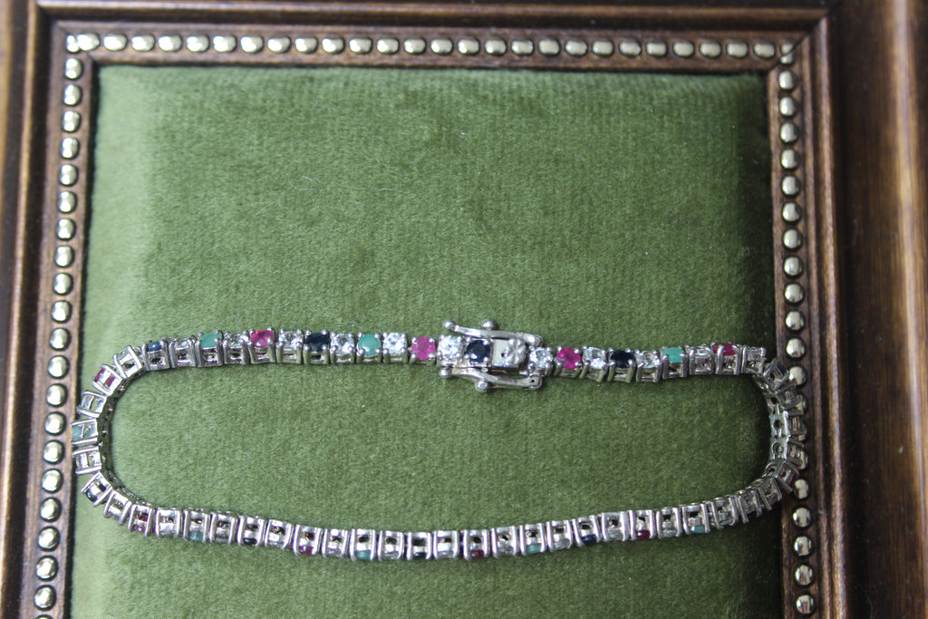 Sterling Silver Tennis Bracelet with Multicolour Stones