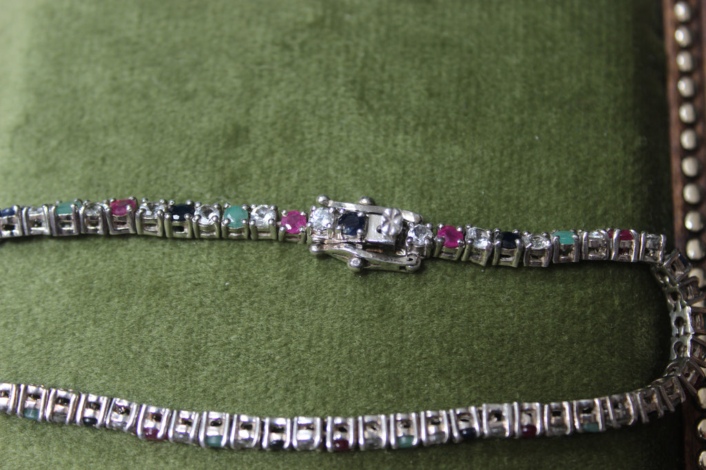 Sterling Silver Tennis Bracelet with Multicolour Stones