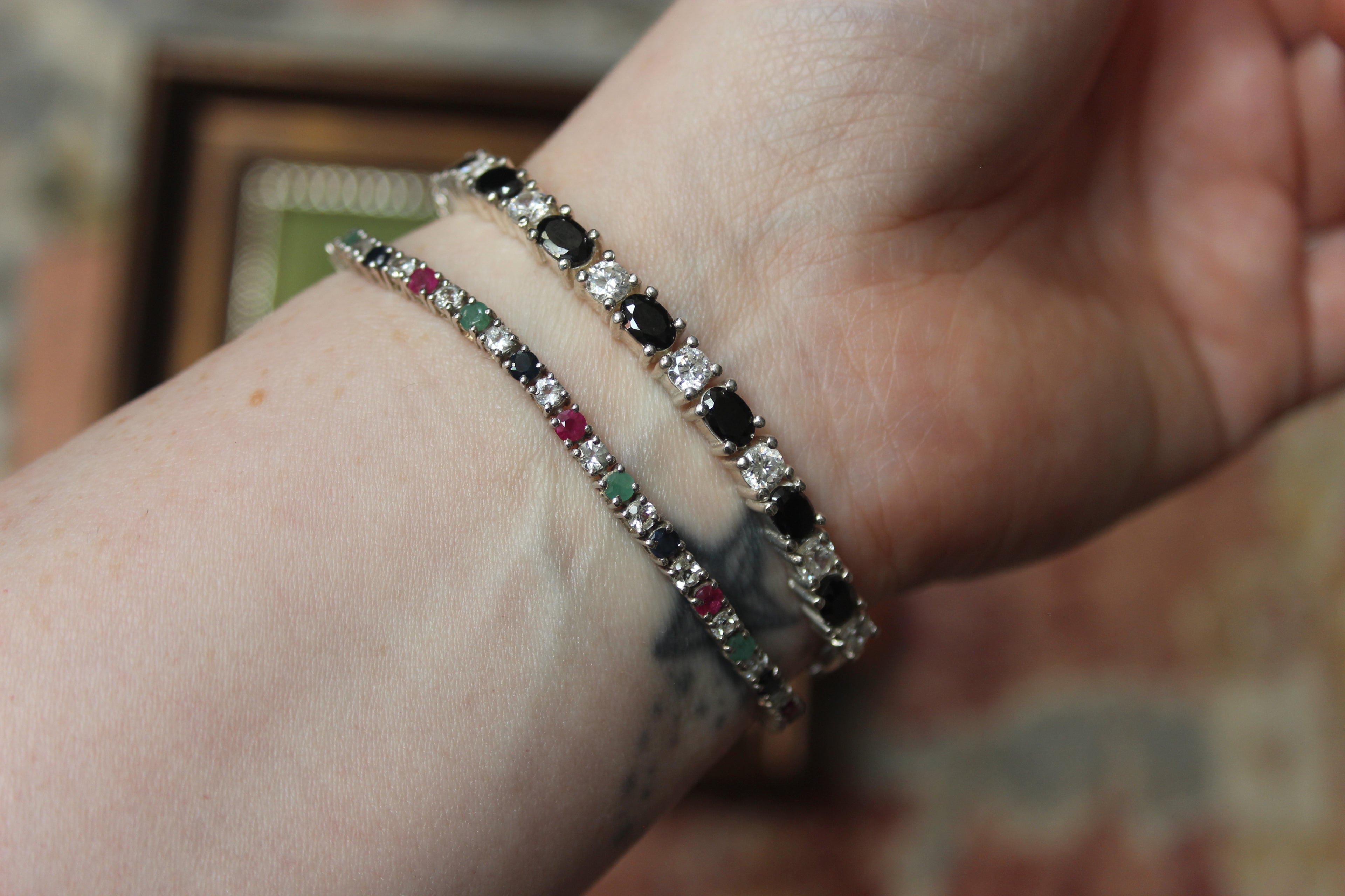 Silver Eternity Bracelet with Black & White Stones