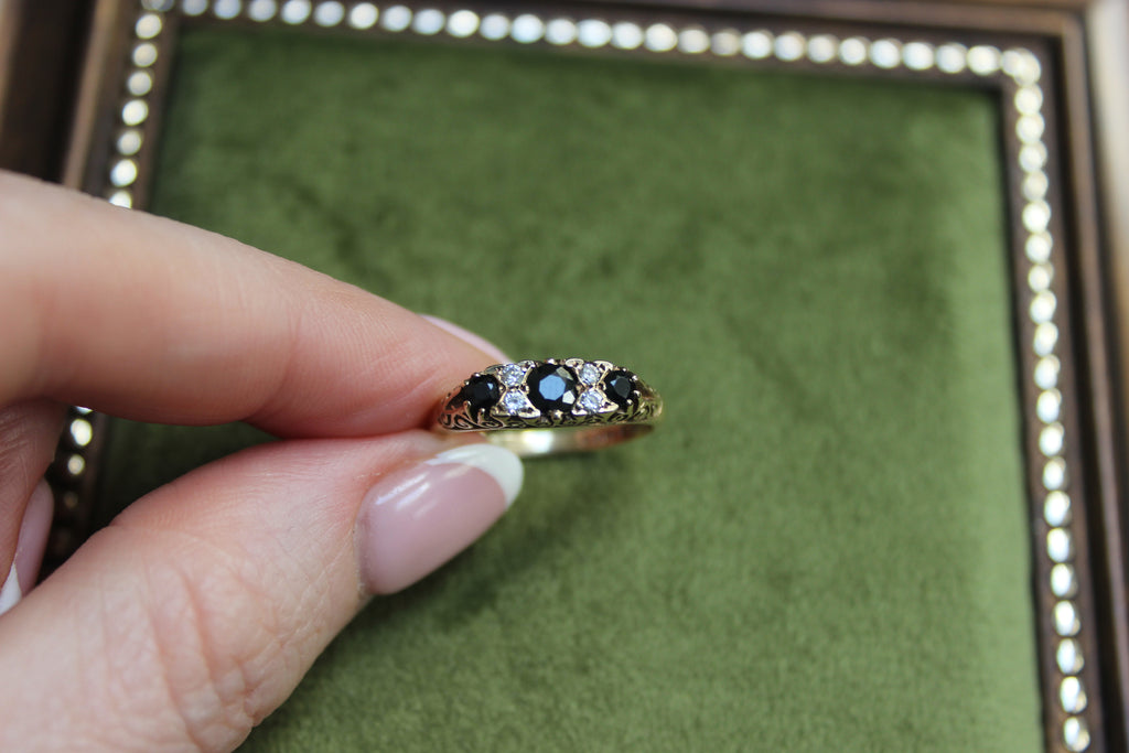 9ct Gold Black Sapphire Ring, Birmingham 1982