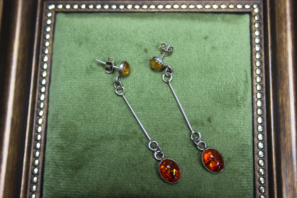 Vintage Amber and Sterling Silver Drop Earrings