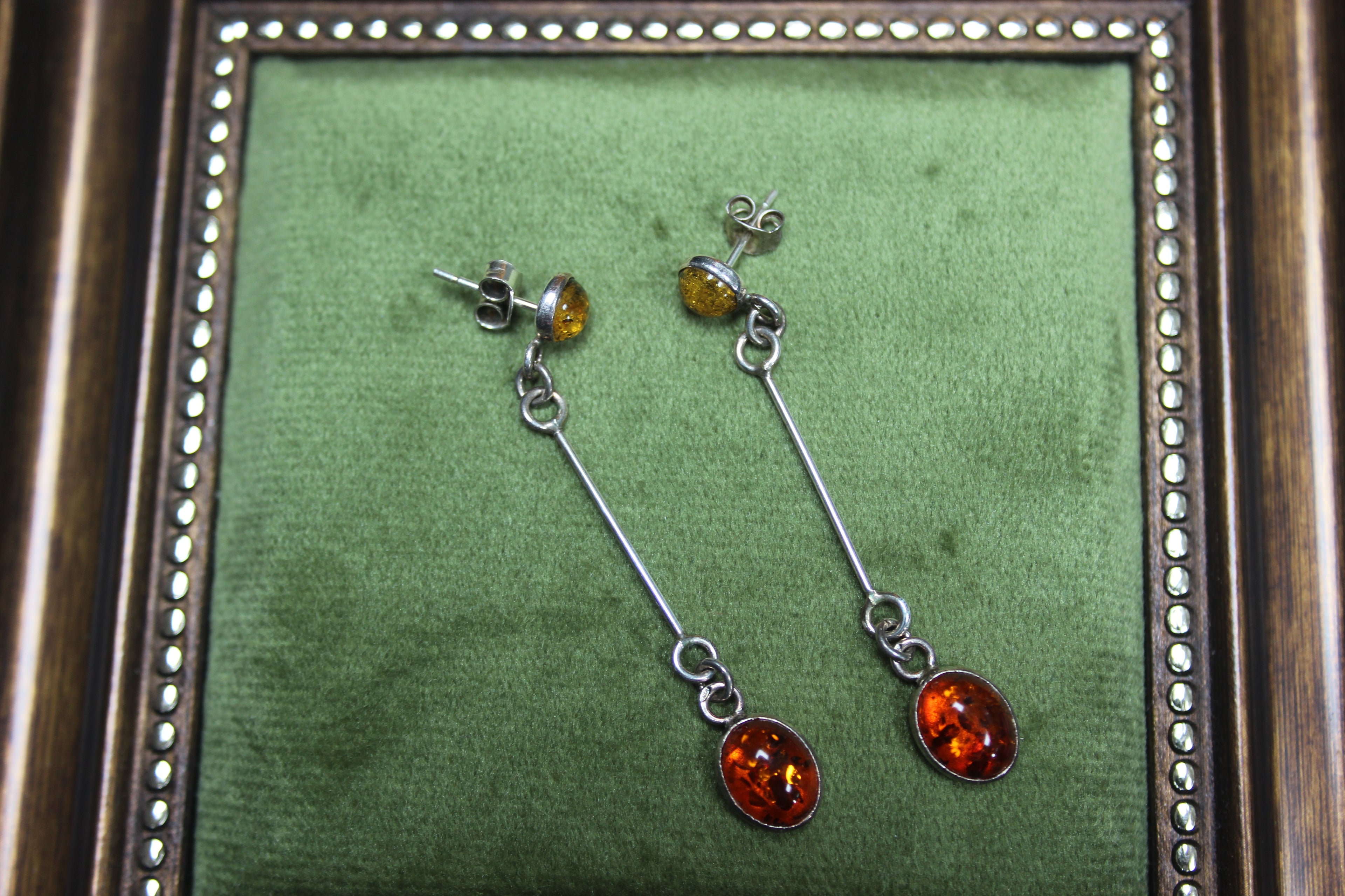Vintage Amber and Sterling Silver Drop Earrings