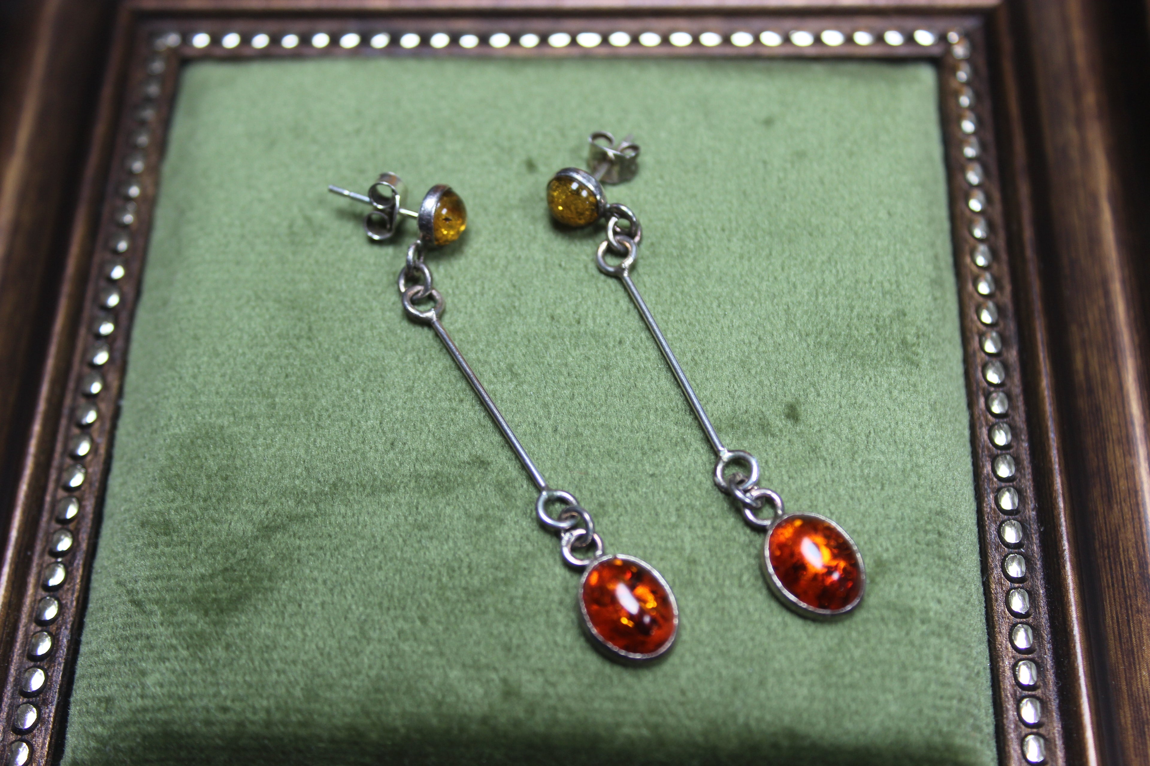 Vintage Amber and Sterling Silver Drop Earrings