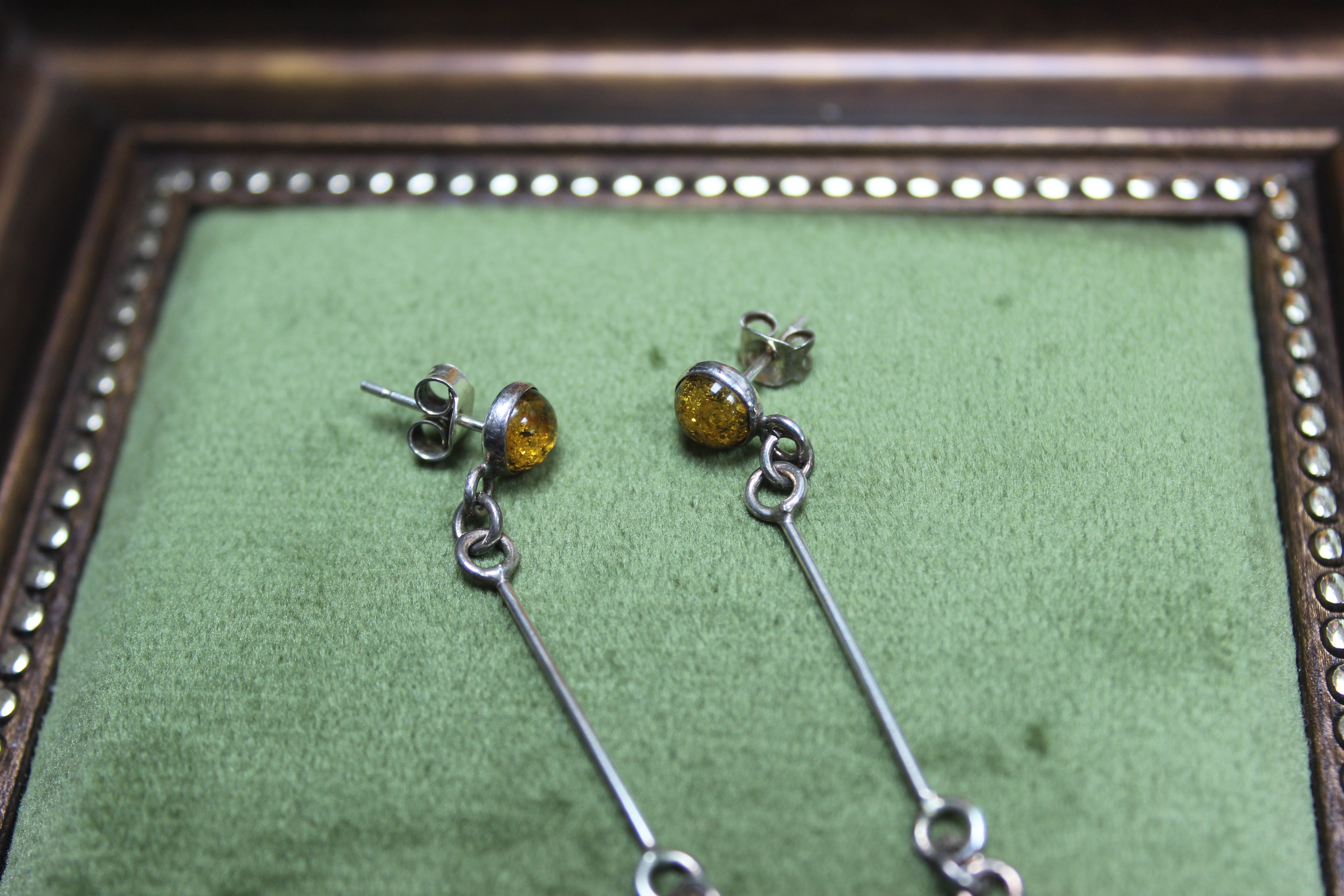 Vintage Amber and Sterling Silver Drop Earrings