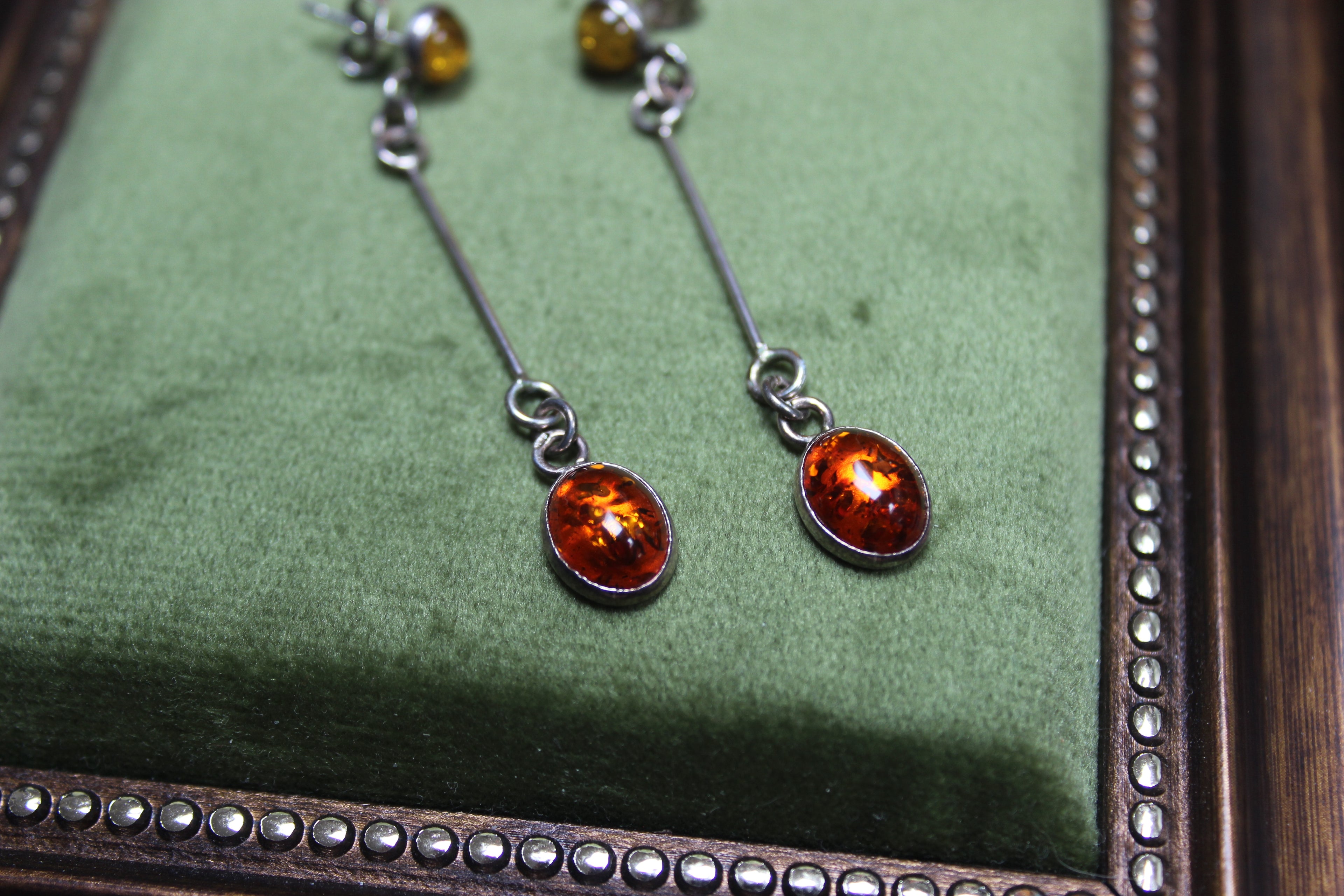 Vintage Amber and Sterling Silver Drop Earrings
