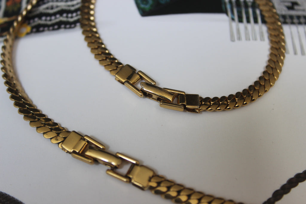 Vintage Napier Gold Tone Necklace & Bracelet Set | 1980s