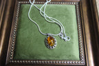 Vintage Oval Amber Pendant Sterling Silver Necklace