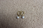 Gold Hoop Earrings with Pearl Ball Accents