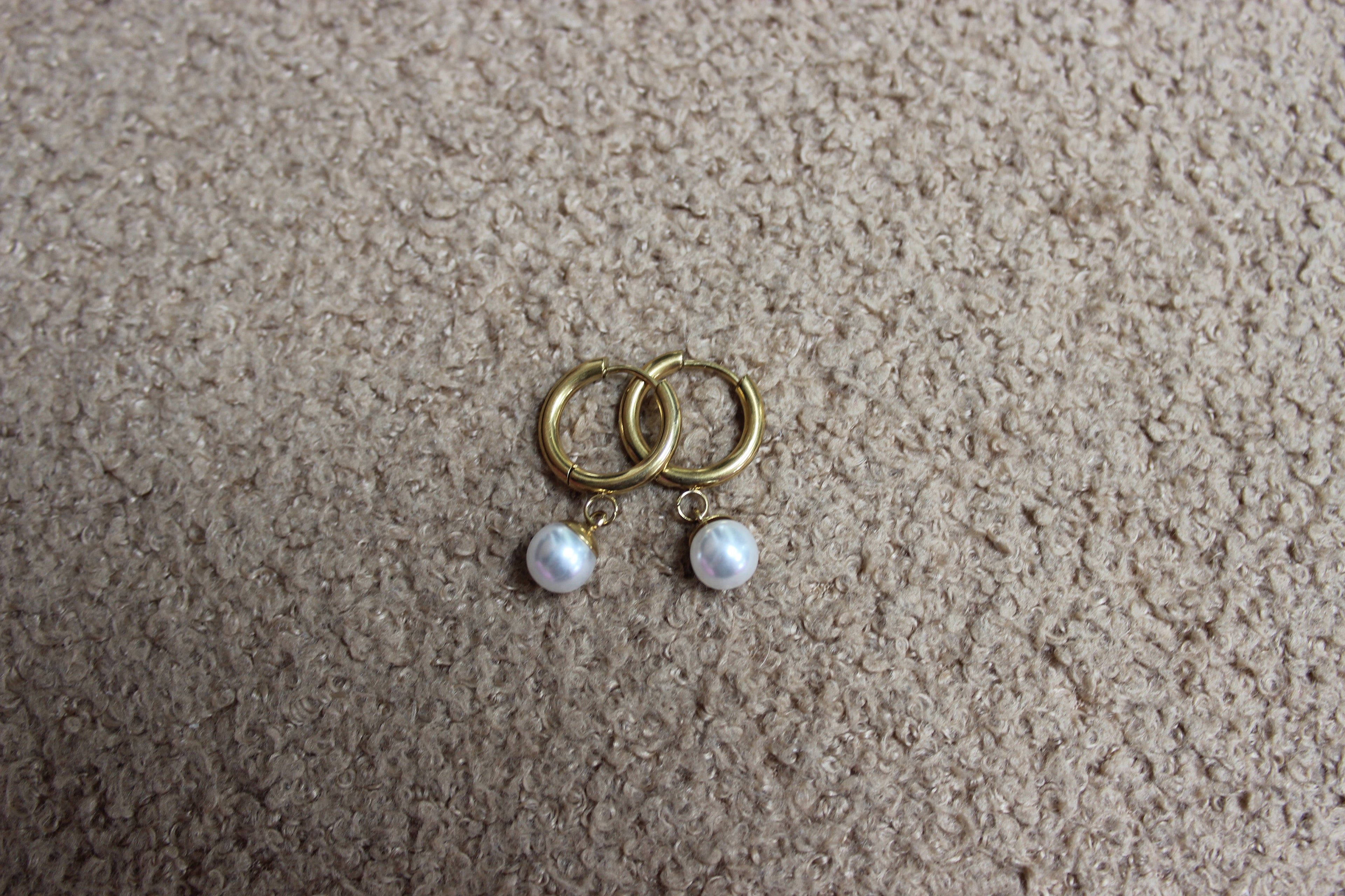 Gold Hoop Earrings with Pearl Ball Accents