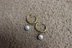 Gold Hoop Earrings with Pearl Ball Accents