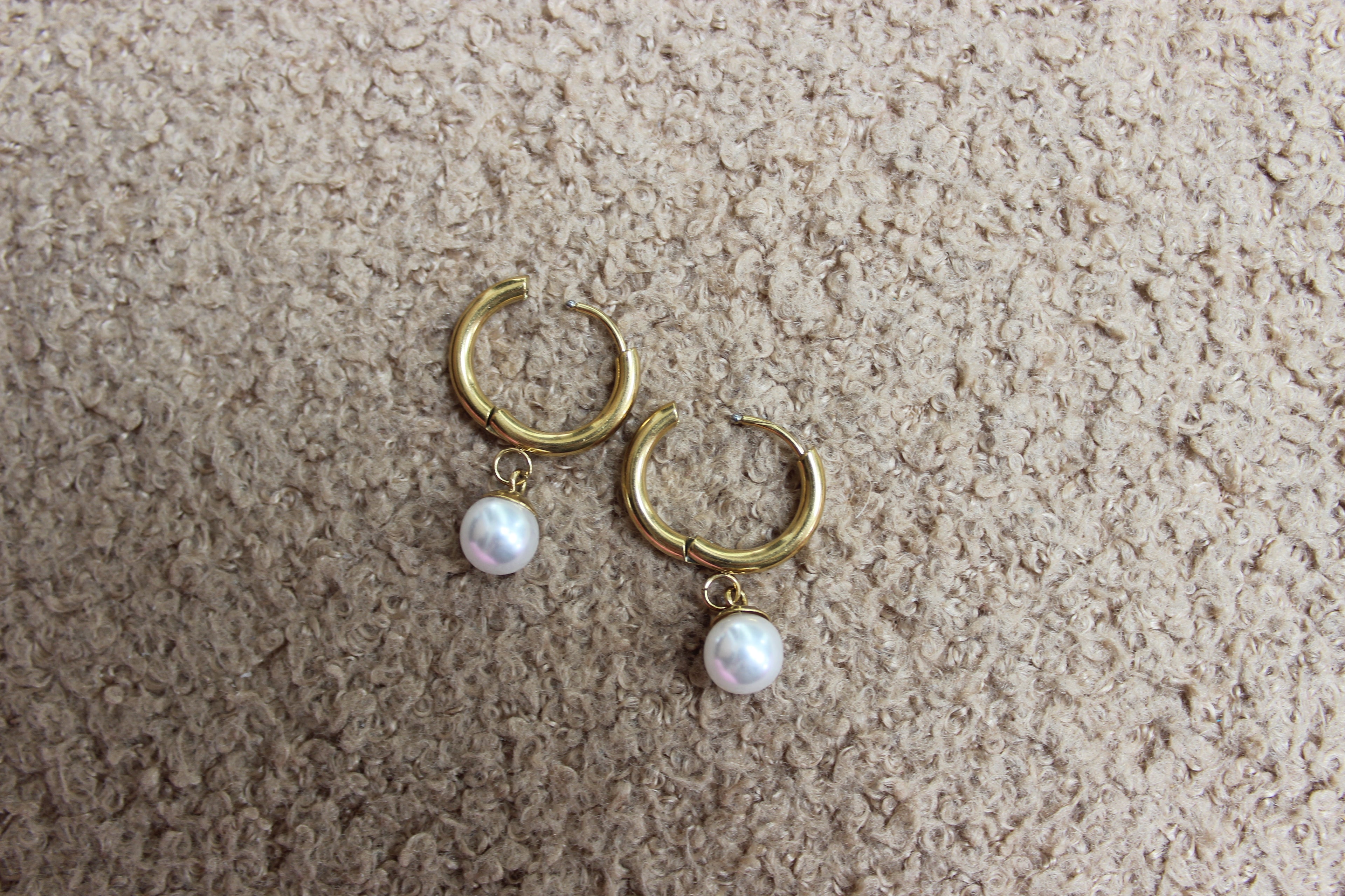 Gold Hoop Earrings with Pearl Ball Accents