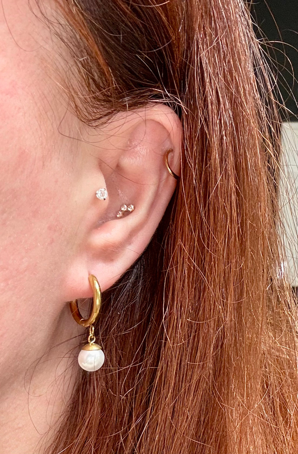 Gold Hoop Earrings with Pearl Ball Accents