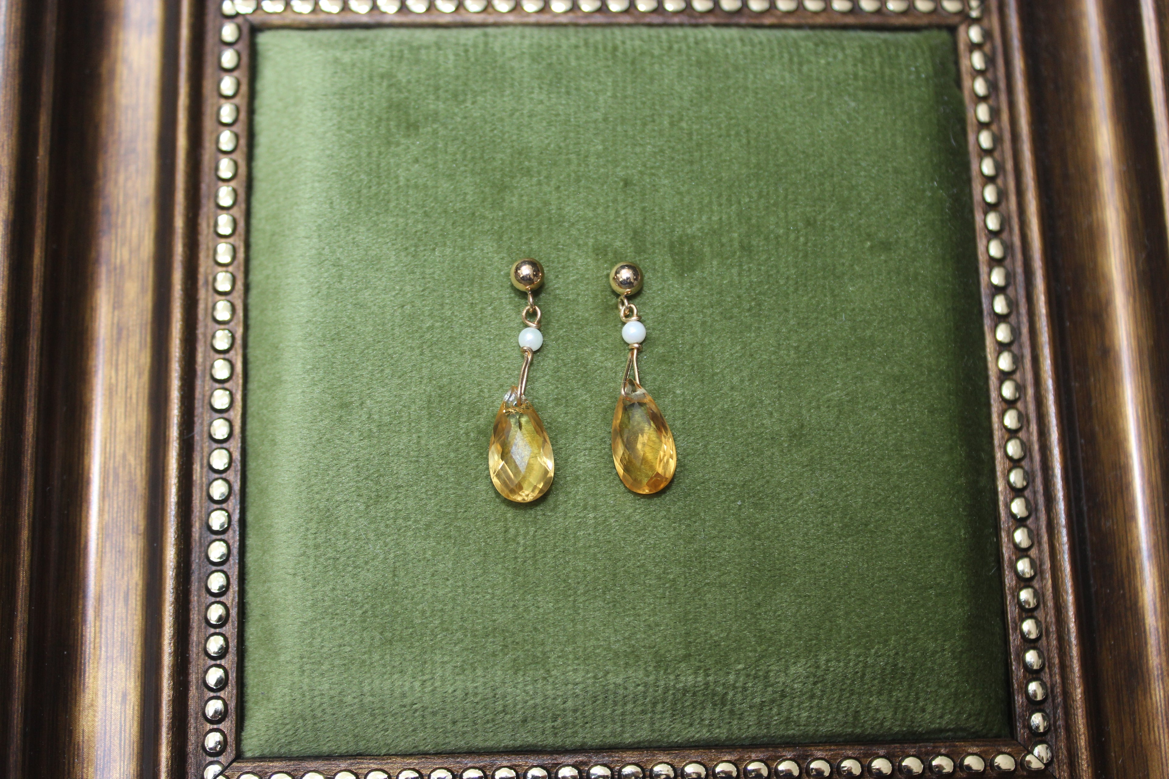 9ct Gold Citrine and Cultured Pearl Drop Earrings