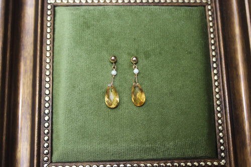 9ct Gold Citrine and Cultured Pearl Drop Earrings