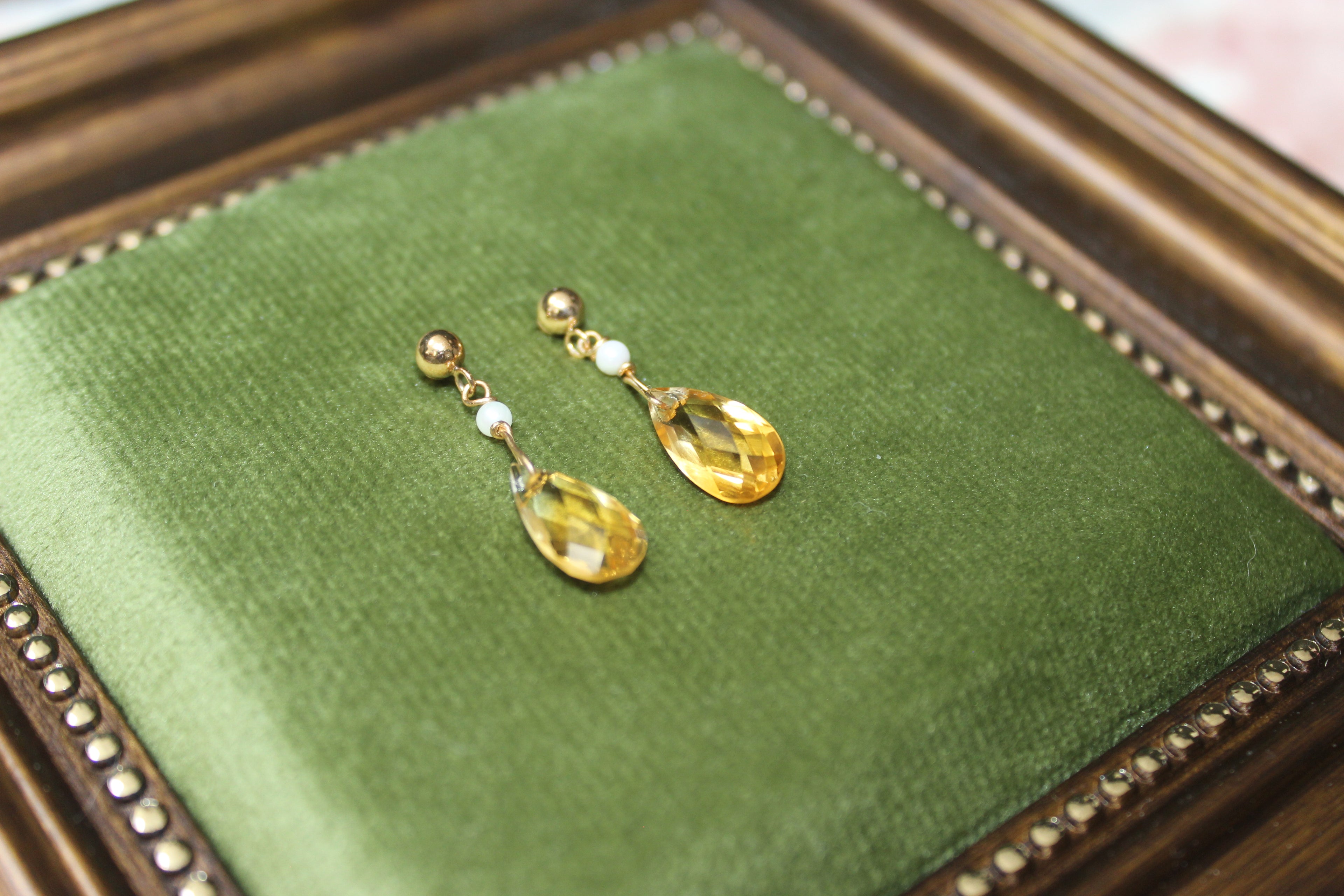 9ct Gold Citrine and Cultured Pearl Drop Earrings