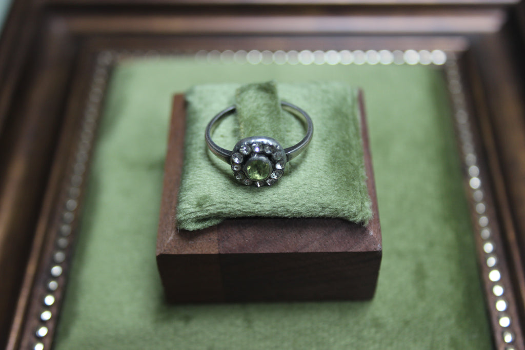 Vintage Sterling Silver Ring with Oval Green Stone