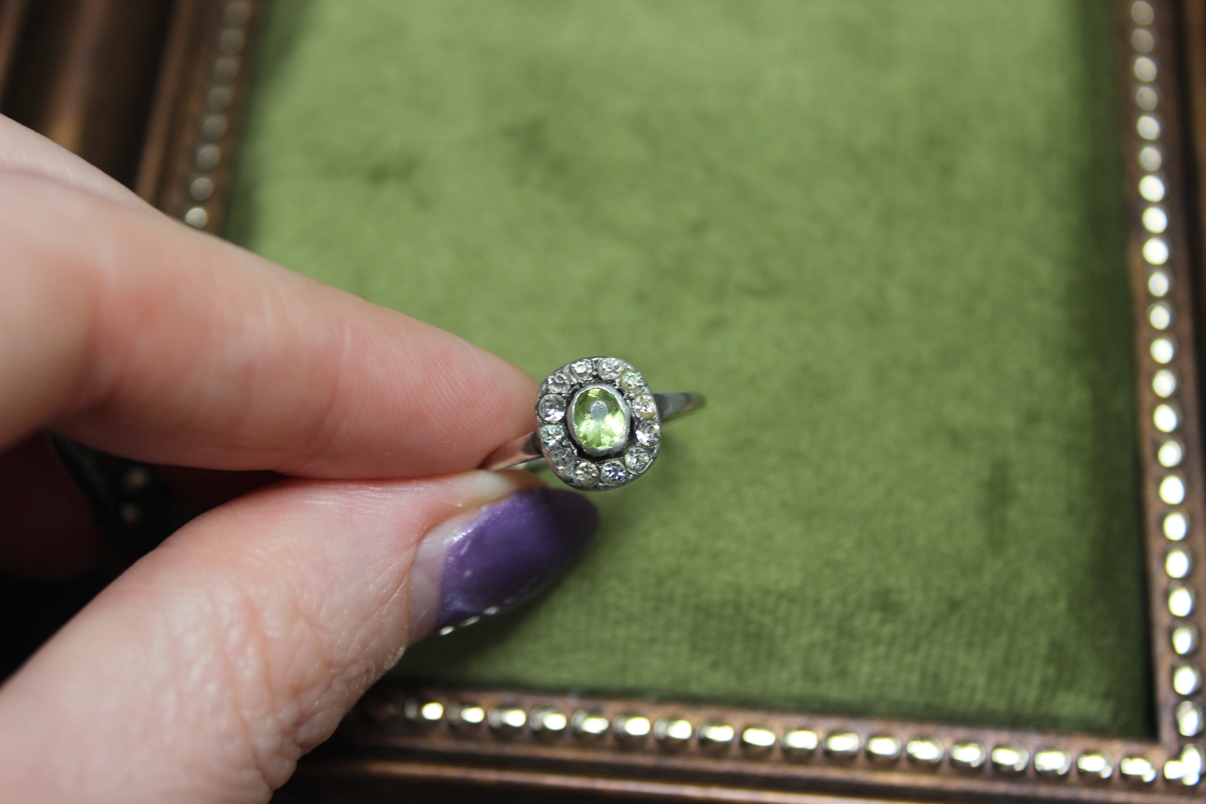Vintage Sterling Silver Ring with Oval Green Stone