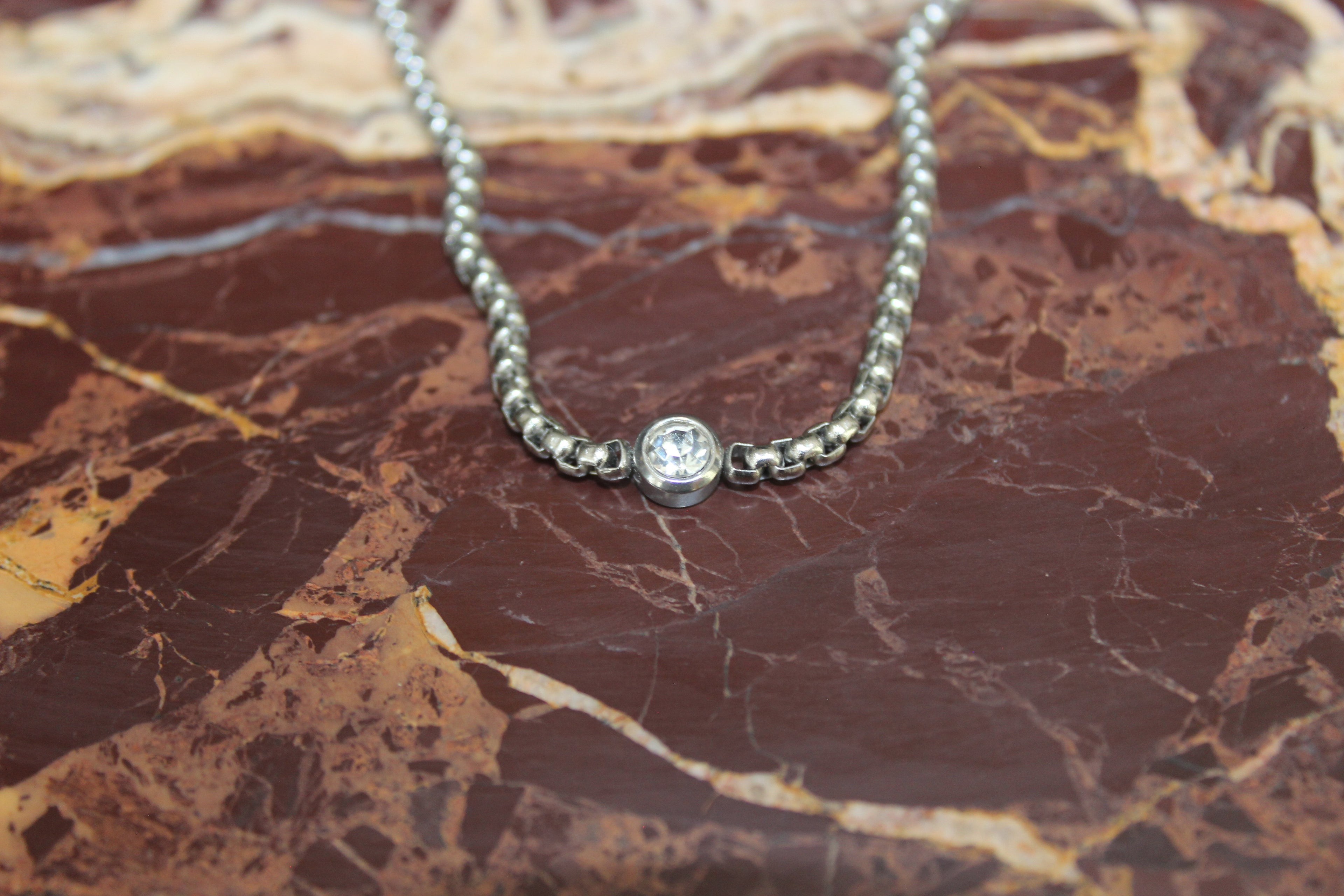 The White Stone Pendant Necklace  Silver