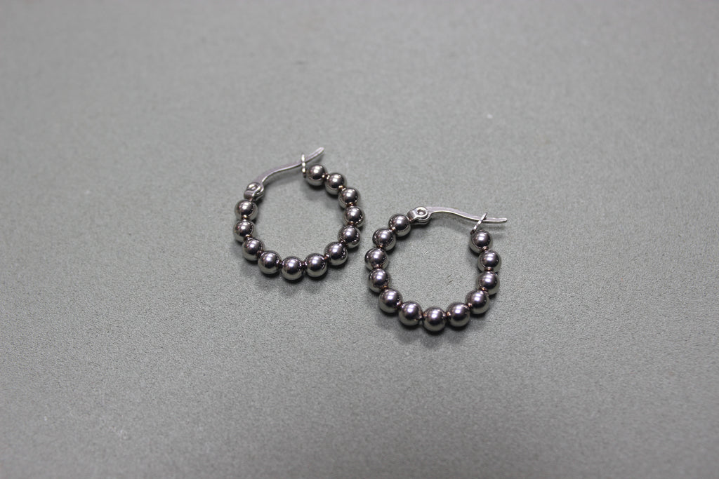 Small Silver Beaded Hoop Earrings (alternate view) – The Nook