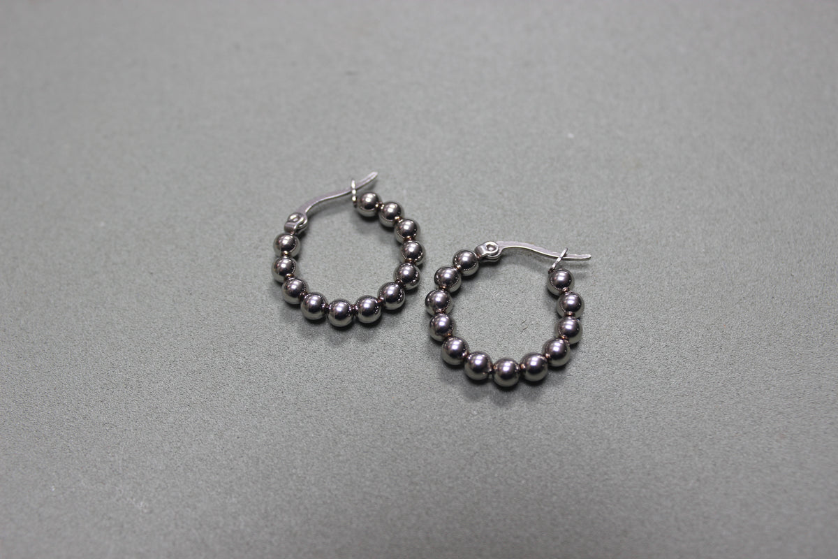Small Silver Beaded Hoop Earrings (alternate view) – The Nook