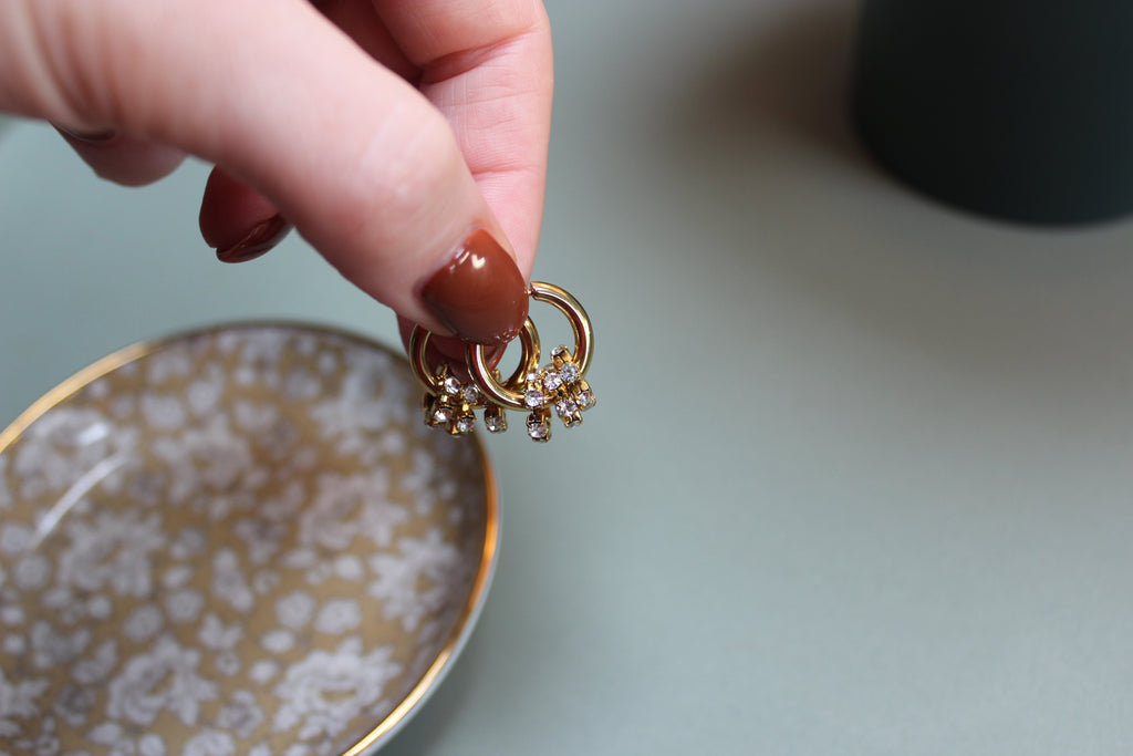 Small Gold Crystal Hoop Earrings (alternate view) – The Nook