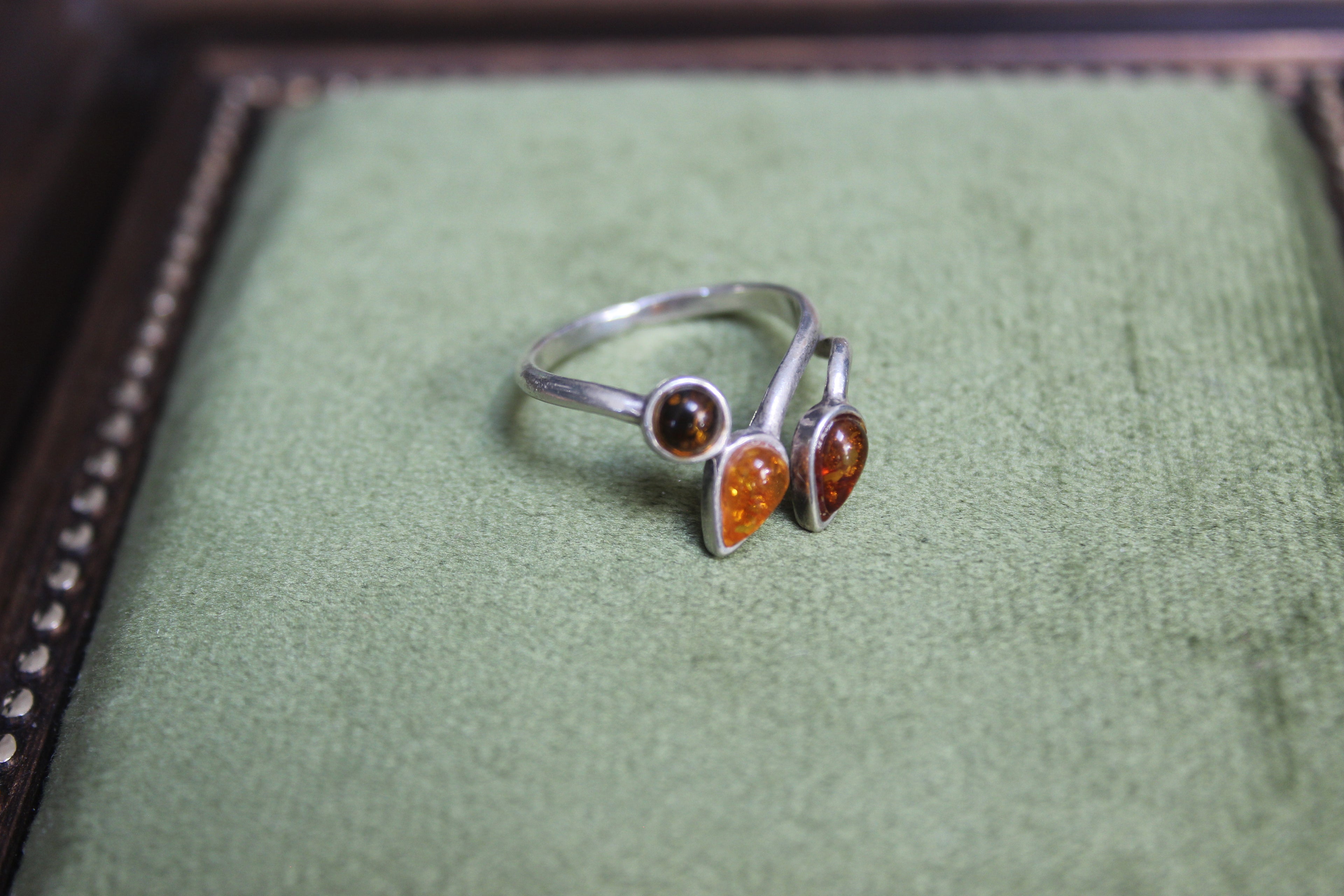 Silver Ring with Three Amber Stones