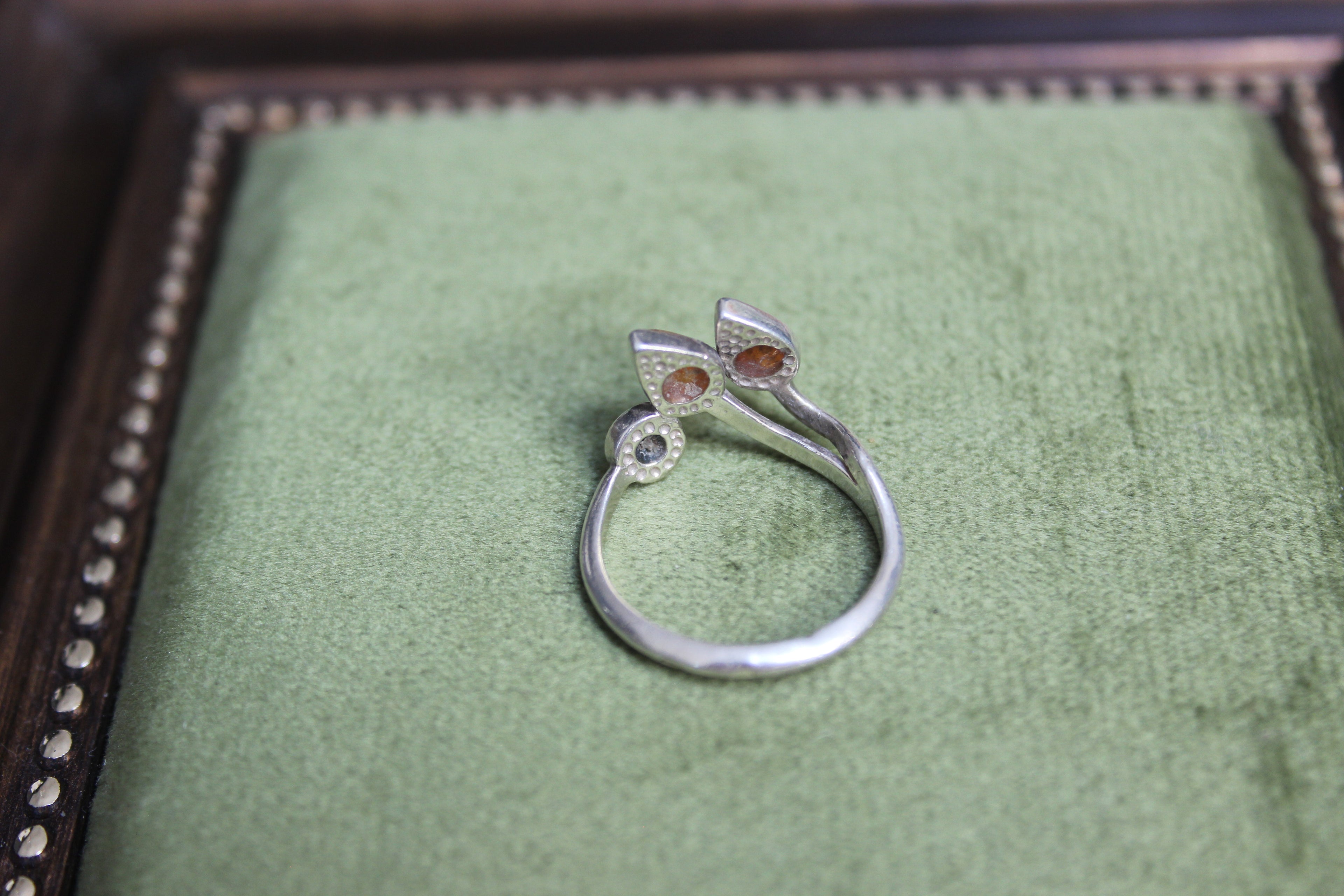 Silver Ring with Three Amber Stones
