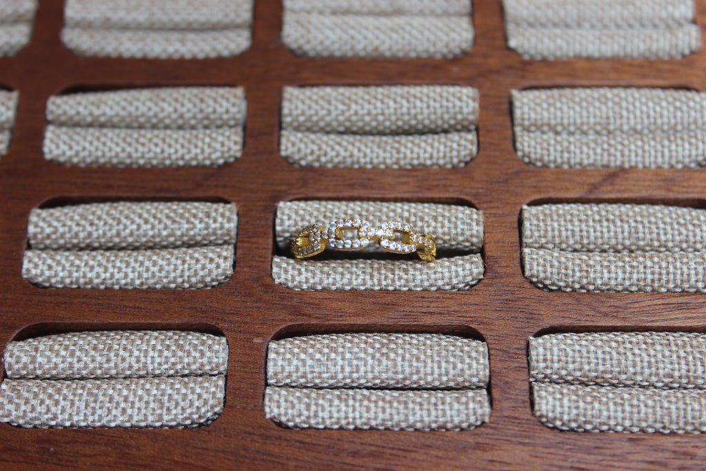 Adjustable Gold Link Ring with Crystals