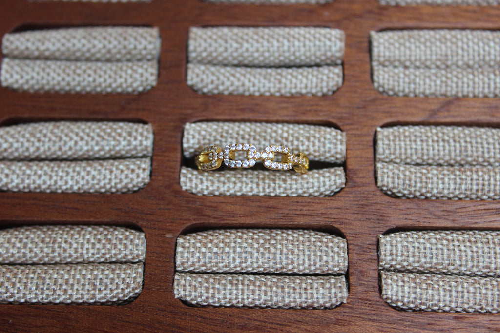 Adjustable Gold Link Ring with Crystals