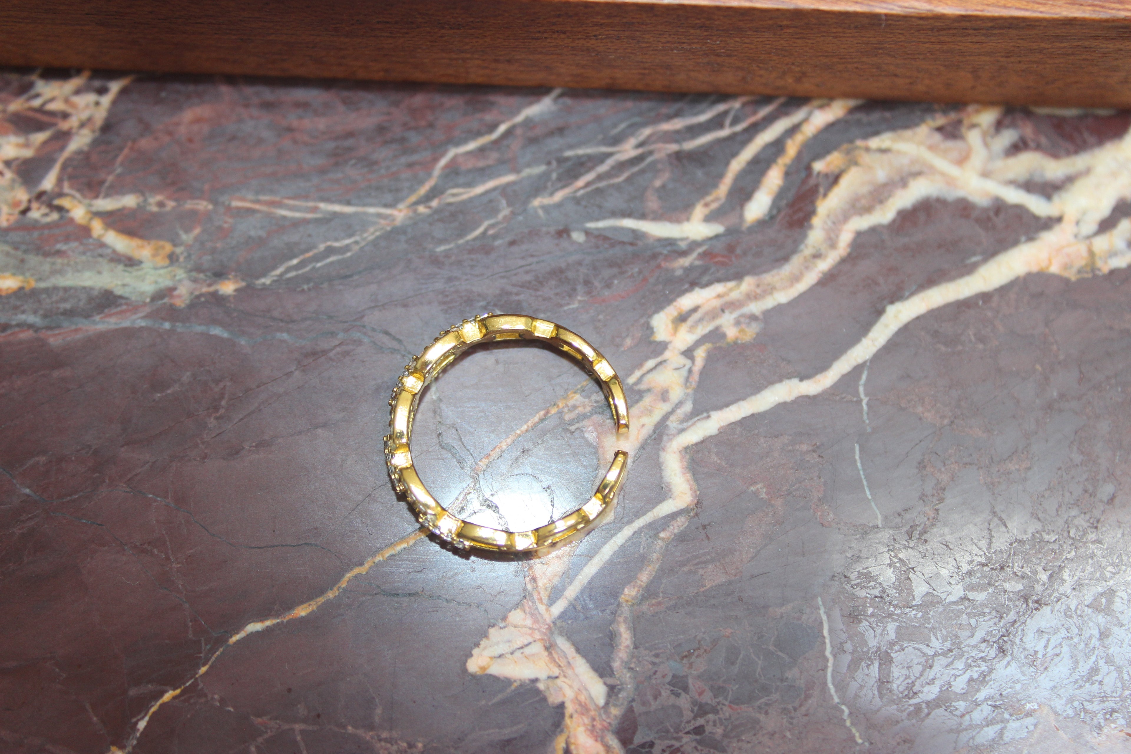 Adjustable Gold Link Ring with Crystals