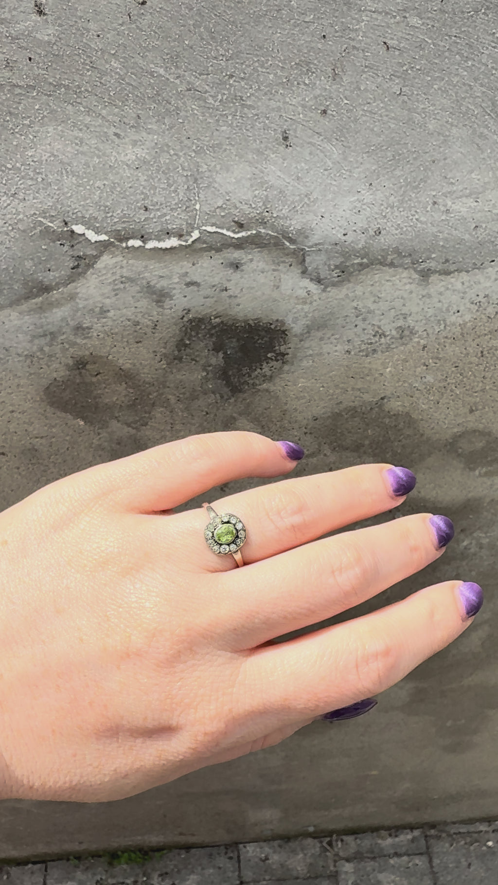 Vintage Sterling Silver Ring with Oval Green Stone