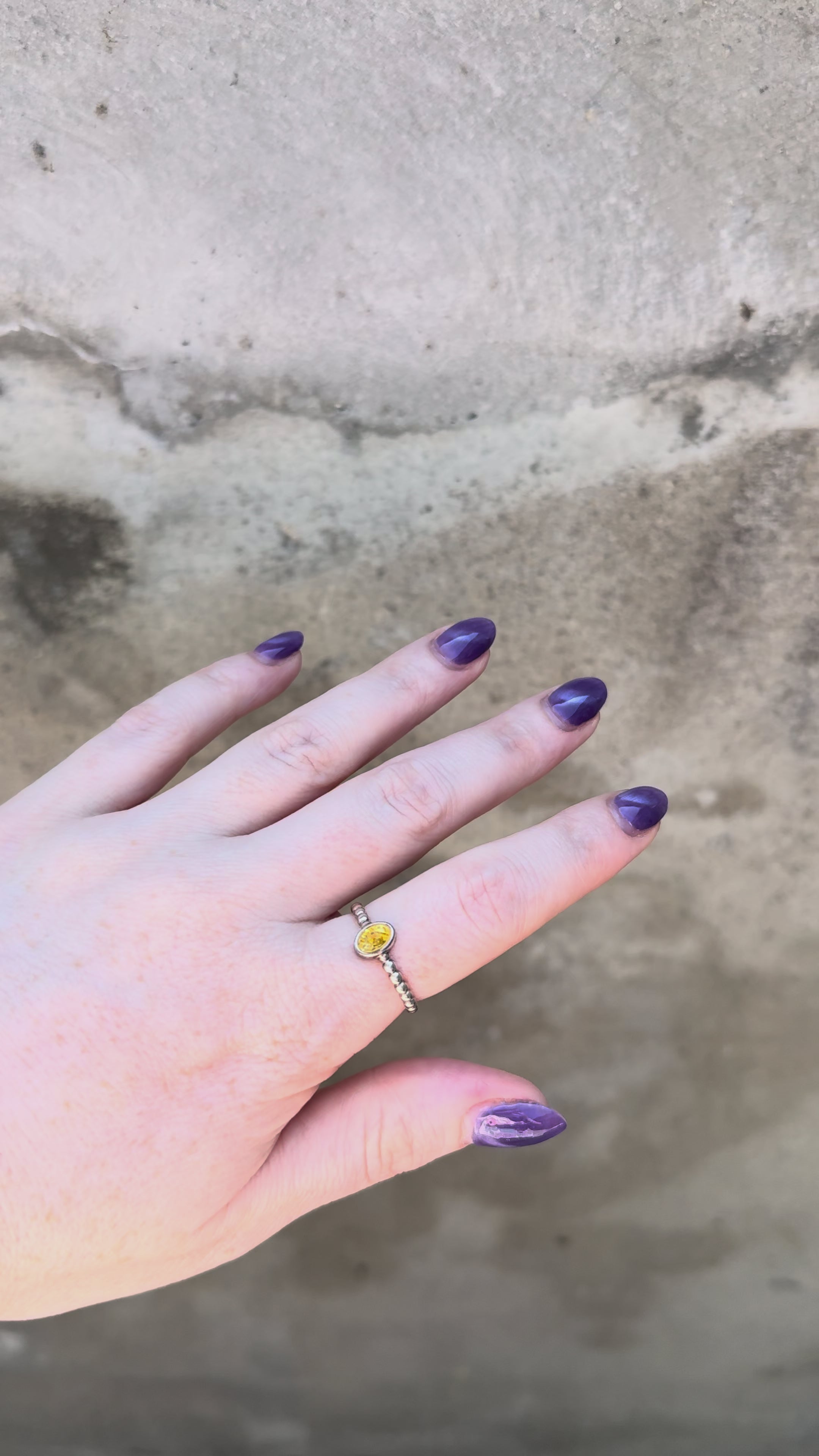 Light Amber Stone Silver Ring with Ball Band