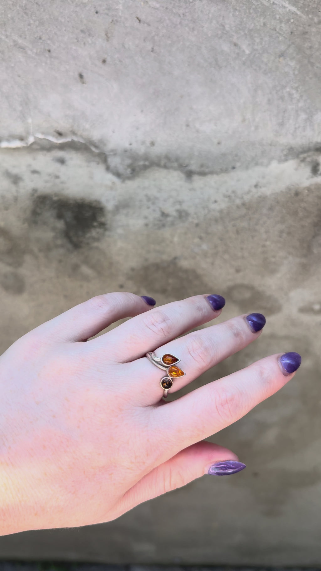 Silver Ring with Three Amber Stones