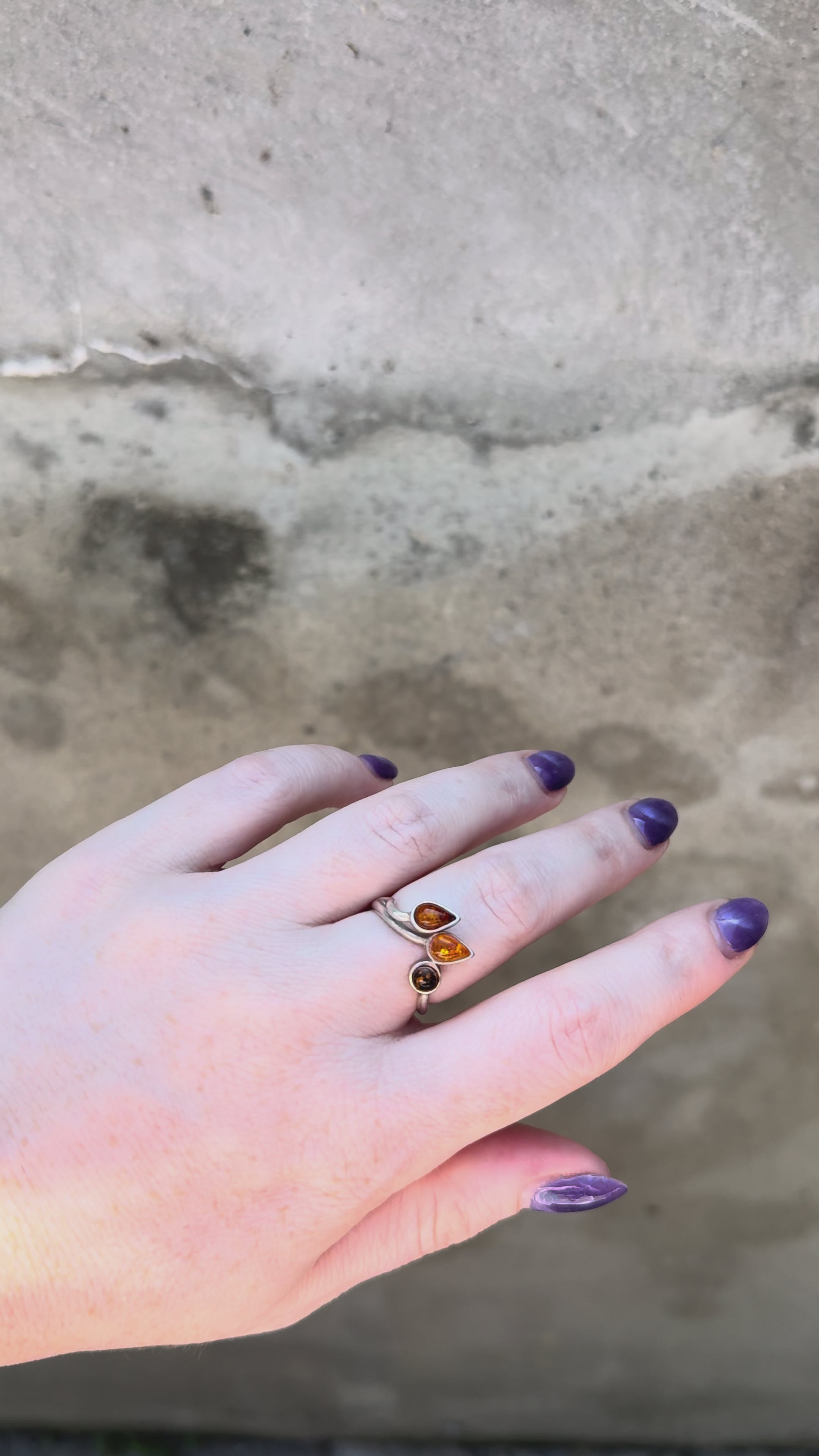 Silver Ring with Three Amber Stones