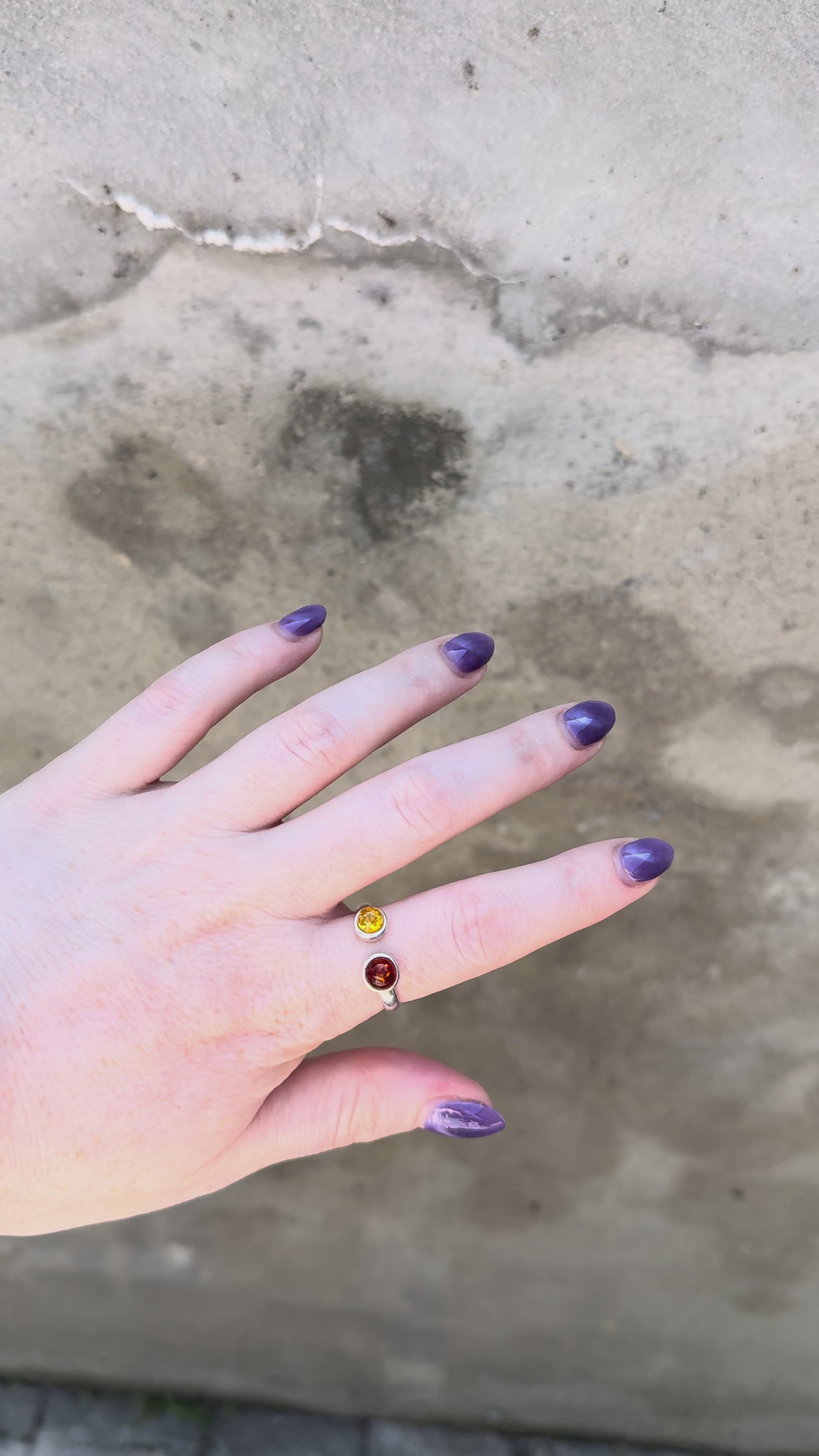 Silver Ring with Two-Tone Amber Balls